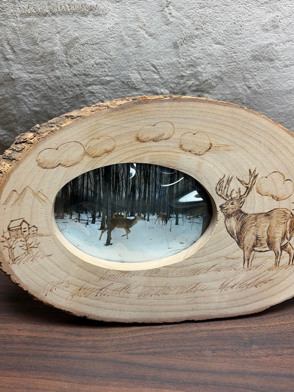 Rustic Wood-Burned Deer Wall Decor in Natural Wood Tone